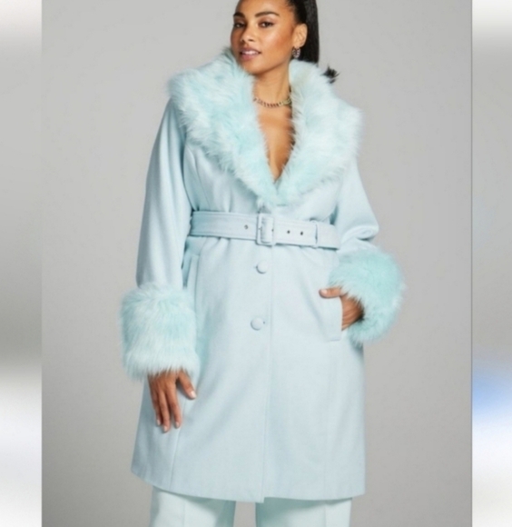 WOW!NWOT RARE DEADSTOCK GABRIELLE UNION FTF 1 FUR WOOL COAT - Picture 1 of 7